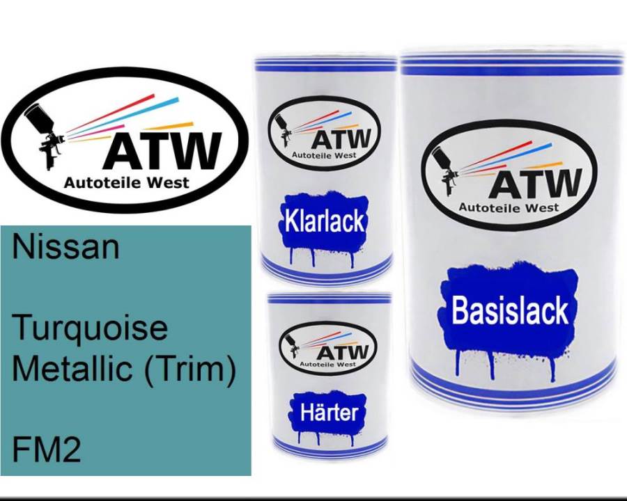 Nissan, Turquoise Metallic (Trim), FM2: 500ml Lackdose + 500ml Klarlack + 250ml Härter - Set, von ATW Autoteile West.